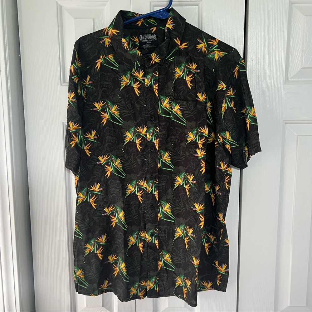 Gas Monkey Garage Floral Chimpanzee Design Button Down Shirt Mens Large